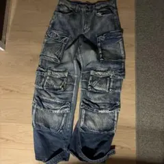 ダブルニー ジッパー デニムカーゴパンツ ワイドフレア Y2K - メルカリ