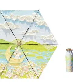 晴雨兼用 超軽量 折りたたみ傘 うさぎ 三日月 油絵風 遮光 UVカット 撥水
