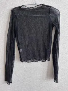 シースルー ストライプ 長袖 トップス 黒　s