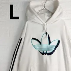 【美品】 adidas トレフォイル 3ライン デカロゴ パーカー