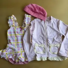 110cm 水着　ラッシュガード　帽子　3点セット　ピンク　女の子