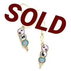 和風　3色だんご　黒猫バージョン　ピアス