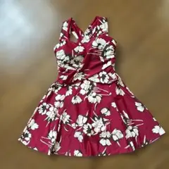 赤色花柄クロスストラップワンピース水着
