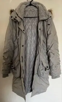グレー フード付きモッズコート ファー 中綿入り