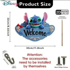 ディズニー スティッチ ウェルカム 木製ホームキーハンガー　A