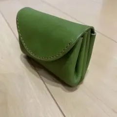 アコーディオン型　コンパクト財布　コインケース　レザークラフト　グリーン