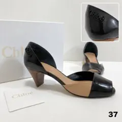 Chloé クロエ ベージュ×ブラック バイカラー・オープントゥパンプス 37のサムネイル