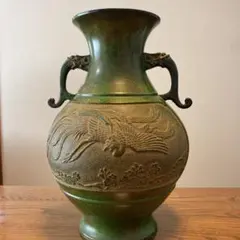 花瓶　壺　鳳凰柄　グリーン