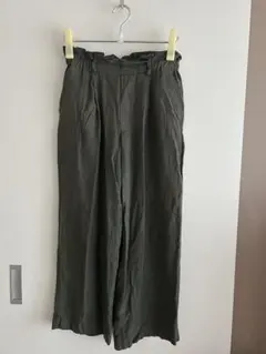 オリーブグリーン ワイドパンツ ゴムウエスト