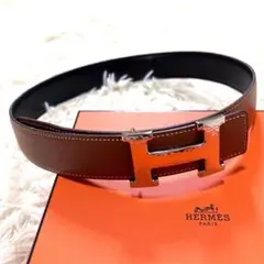 HERMES ブラウン レザーベルト H型バックル - メルカリ