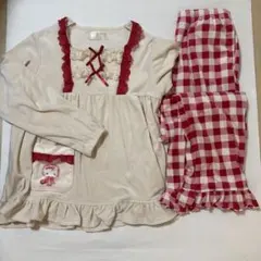 サンリオ、ハローキティフリルパジャマセット、Mサイズ、クリーム✖️赤系