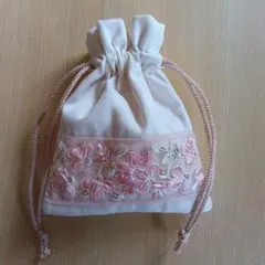 インド刺繍リボン　ミニ巾着　No.1