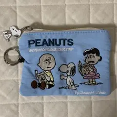 【美品】PEANUTS スヌーピー 刺繍 コインケース リール付きポーチ ブルーのサムネイル