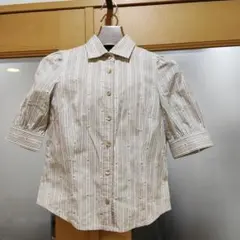 美品 バーバリーブルーレーベルホース刺繍胸元フリル半袖ブラウス36