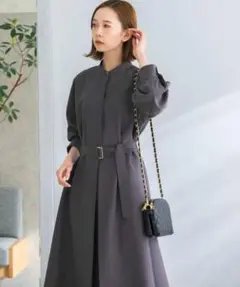 Rossoウエストベルトドルマンワンピース チャコールグレー