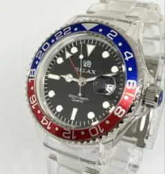 RELAX 腕時計 GMTモデル 青赤ベゼル 黒文字盤 世田谷ベース Amazon.co.jp: リラックス 王冠ロゴ GMT13 腕時計 GMT 青/赤 ペプシ