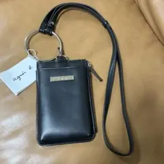 アニエスベー　黒　ショルダーバッグ　レザーのサムネイル