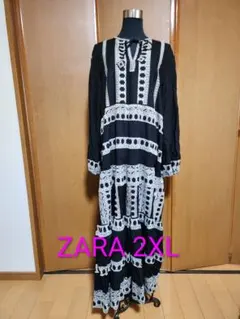 エスニック刺繍ロングワンピース 黒白