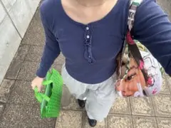 ネイビー コットン 長袖シャツ ボタン付き