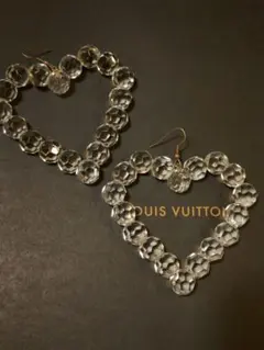 アメリカ　ビンテージアクセサリー　大ぶりハート型　ピアス　クリスタルカット