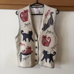 PBJ SPORT 猫刺繍 ニットベスト サイズS/P猫好きにはたまらない