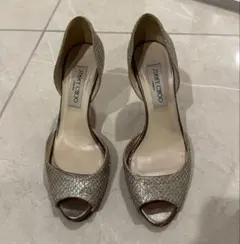 JIMMY CHOO シルバー オープントゥ パンプス グリッター サンダル