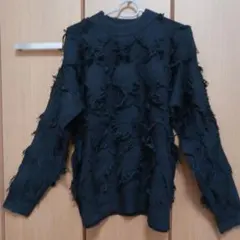 美品　フリンジデザイン 黒セーター