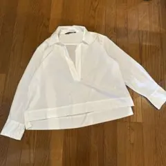 ZARA WOMAN ホワイト Vネック 長袖シャツ