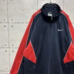 NIKE ナイキ トラックジャケット 前袖スウッシュロゴ刺繍 赤紺 切替 Ｌ
