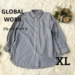 GLOBAL WORK ストライプ 長袖シャツ ルーズフィット ゆったり