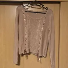 axes femme / 編み上げリボン付きニット(くすみピンク)