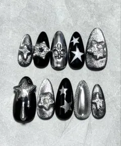 Y2K サブカル ネイルチップ マグネット クロム ミラー チェーン ブラック