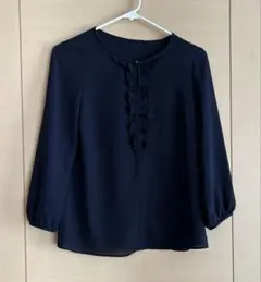 2/28までANAYI アナイフロントフリルブラウス　紺　ネイビー　紺サイズ38