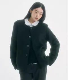 e様　ノーカラーウールシャギージャケット