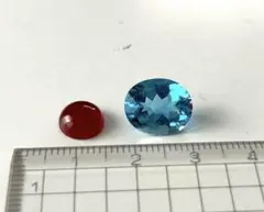 ルース2個 天然ガーネリアン/キュービックジルコニアブルートパーズ