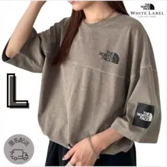 男女兼用／韓国限定 ノースフェイス ロゴ ステッチ Tシャツ ブラウン L