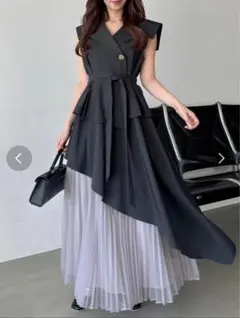 訳あり dazzlin ダズリン アシメプリーツトレンチワンピース ドッキング