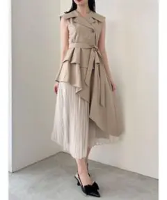 ダズリン dazzlin アシメプリーツトレンチワンピース ロング ベージュ