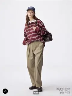 GU ジーユー チノバレルレッグタックパンツ ベージュ Mサイズ 美品