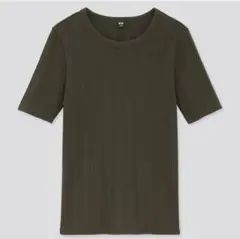 UNIQLO ランダムリブクルーネックT 半袖 XL ダークグリーン