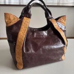 カッコ良い❣️GENUINE OSTRICH オースト×レザー ハンドトートバッグ