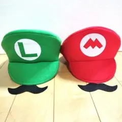 マリオ・ルイージ帽子2個セット　ひげ2個つき　仮装　ハロウィン　コスプレ　26