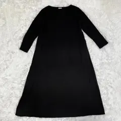 【LAKOLE】長袖　カットソー　リブワンピース　黒　　ポケット　綿100% L