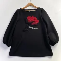 極美品 エムズグレイシー 花モチーフ ニットジャージー ロゴ ブラック 黒 M