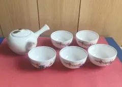 有田焼　曲水　花柄急須と湯呑み5個セット