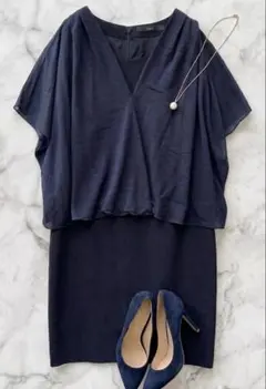 【極美品】IENA イエナ ドレープワンピース ネイビー 結婚式 パーティーのサムネイル