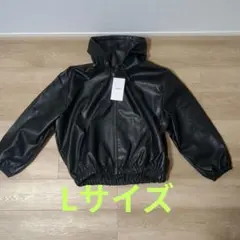 フェイクレザー ジップフーディ L ブラック