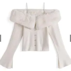 GRL パールストラップ付きファーオフショルダーニットトップス [tu1775]