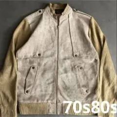 雰囲気◎70s80s【台湾製】スエードレザー切り替えニットvintage