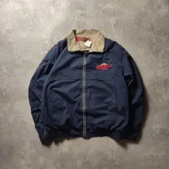 雰囲気抜群良品スウィングトップ短丈ジャケット企業ロゴカジノユニセックスネイビーL